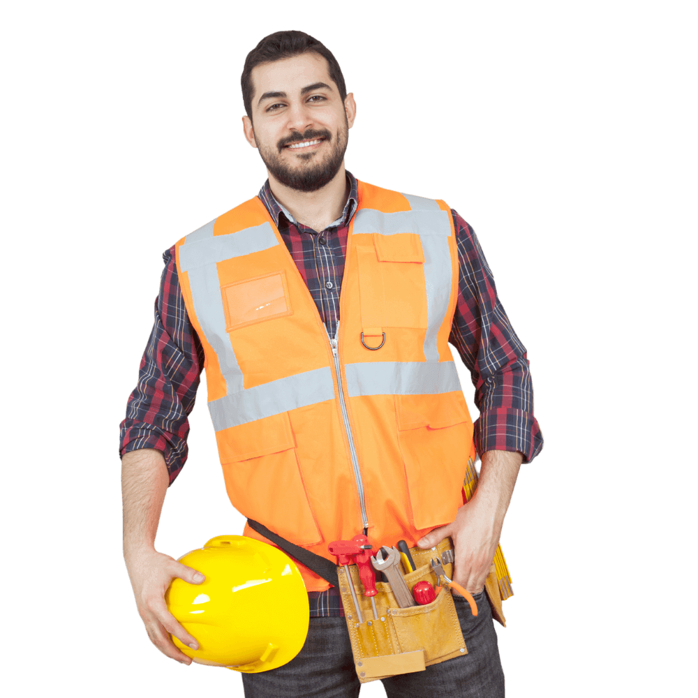 Smiling construction worker holding yellow hard hat